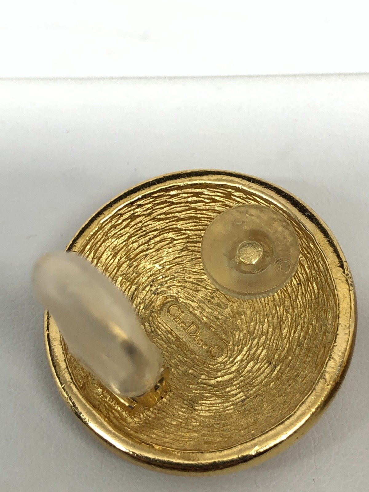 Vtg Christian Dior CD logo Clip Earrings gold tone Dome button Signed designer