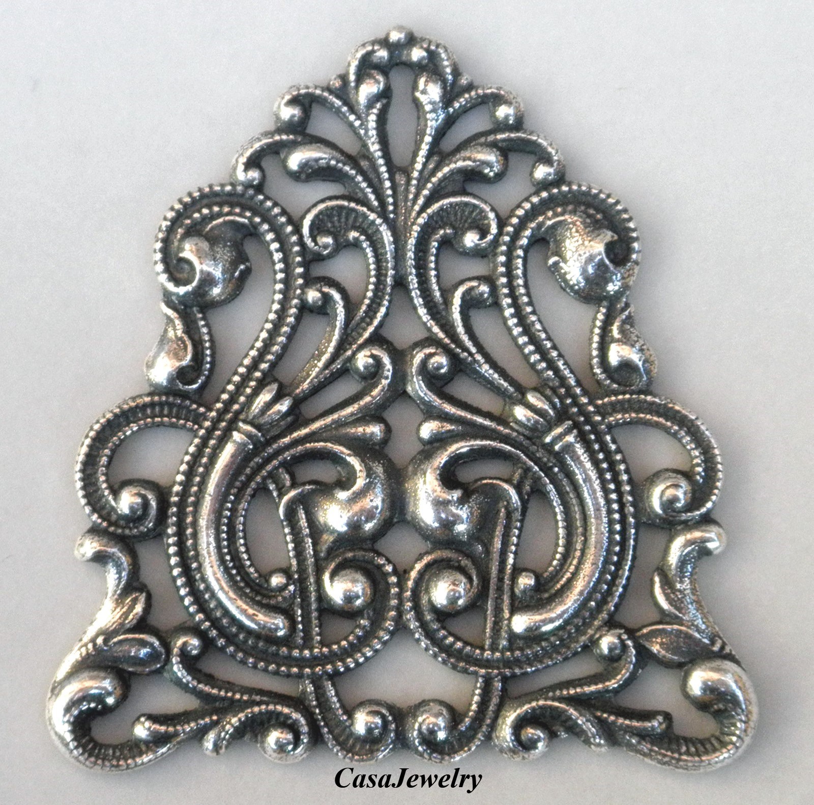 #2156 ANTIQUED .925 STERLING SILVER PLATED OPEN FILIGREE COMPONENT- 1 Pc