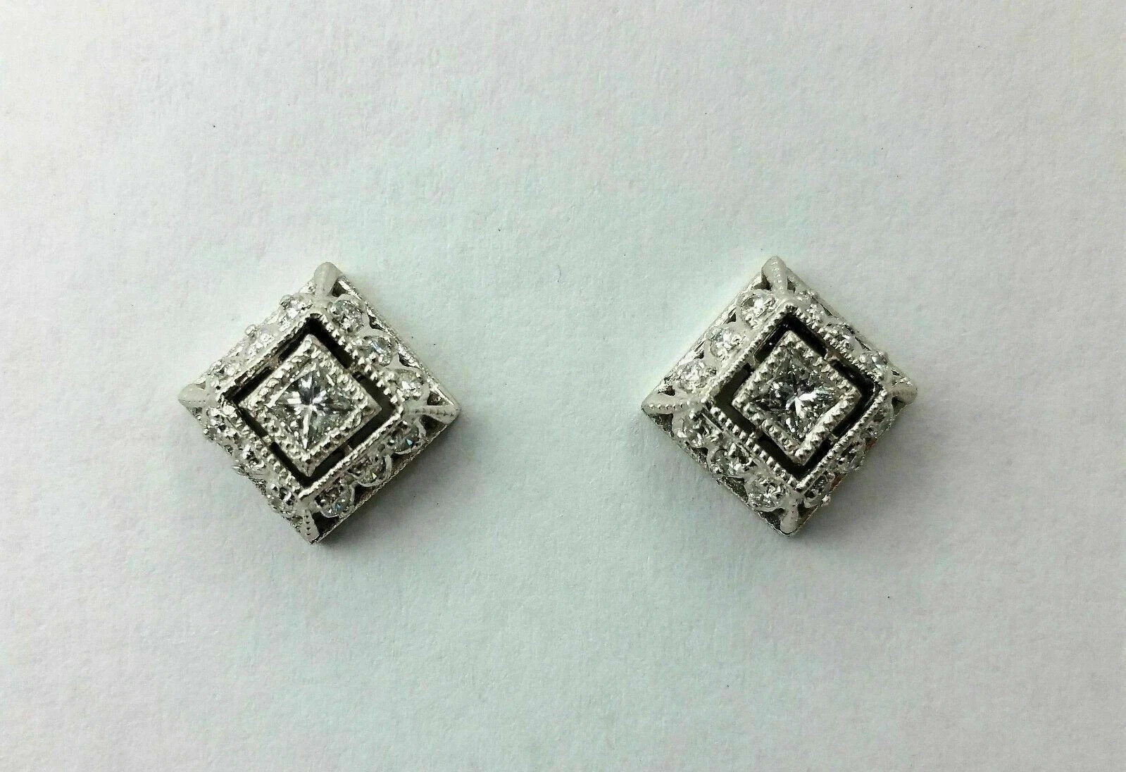 Art Deco Style Lab Created Diamond Engagement 14K White Gold Finish Earrings