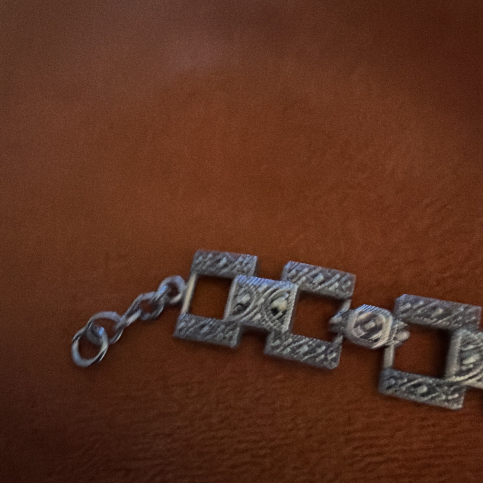 Vintage Art Deco Sterling Silver Carnelian Marcasite Panel Link Bracelet 1930s