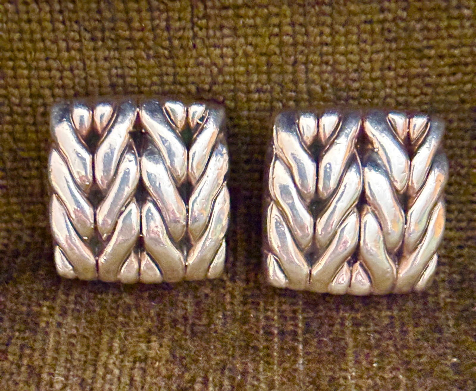 Simon Sebagg vintage sterling silver clip-on earrings stamped 925 Square Knit