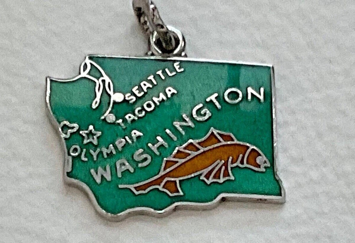 Vintage WELLS Sterling Silver Cloisonné Enamel USA State MOTTO Map Charms