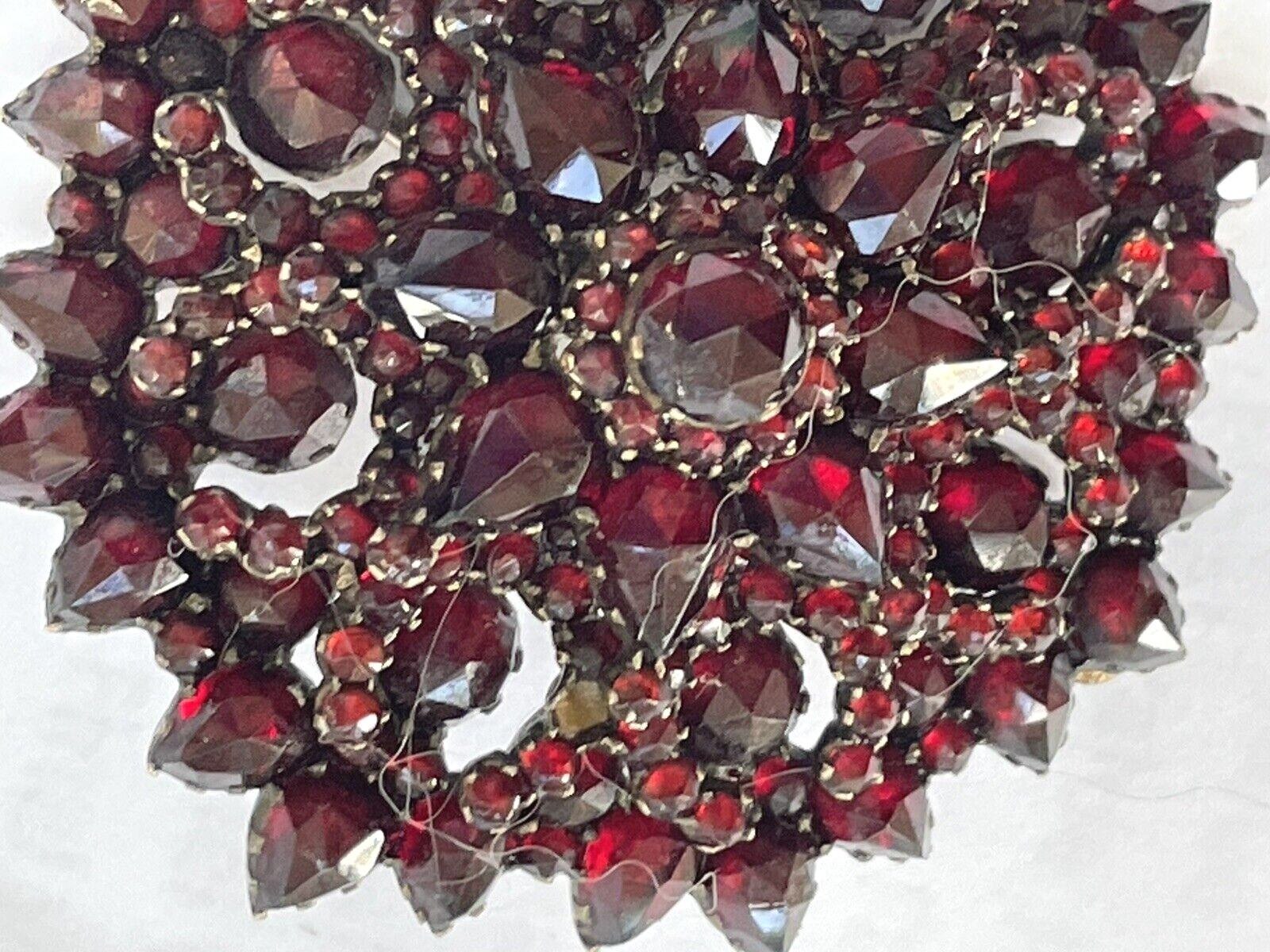 Antique Victorian Gilt Silver Bohemian Rose Cut Garnet Pin Brooch 1 5/8″