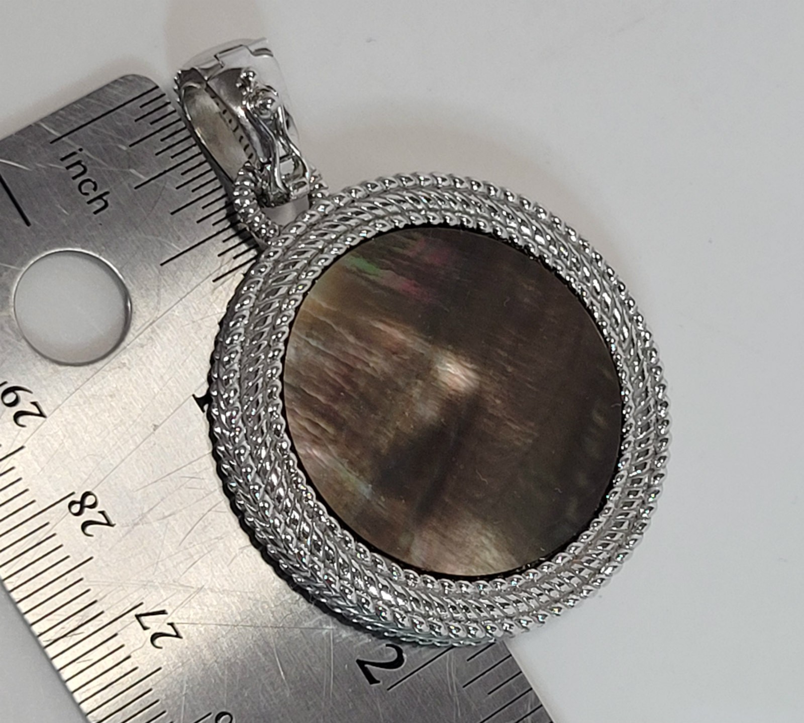 Judith Ripka Round MOP Sterling Enhancer Pendant w/ Pave Ruby Heart