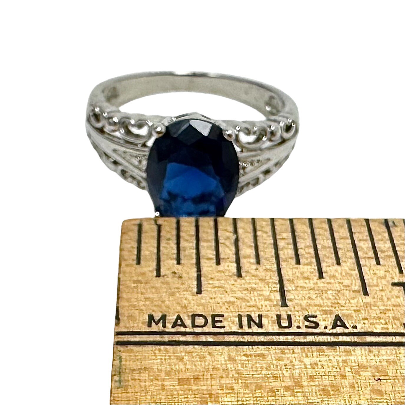 Vintage Silver Tone Blue Oval Glass Solitaire Cocktail Ring 7.25