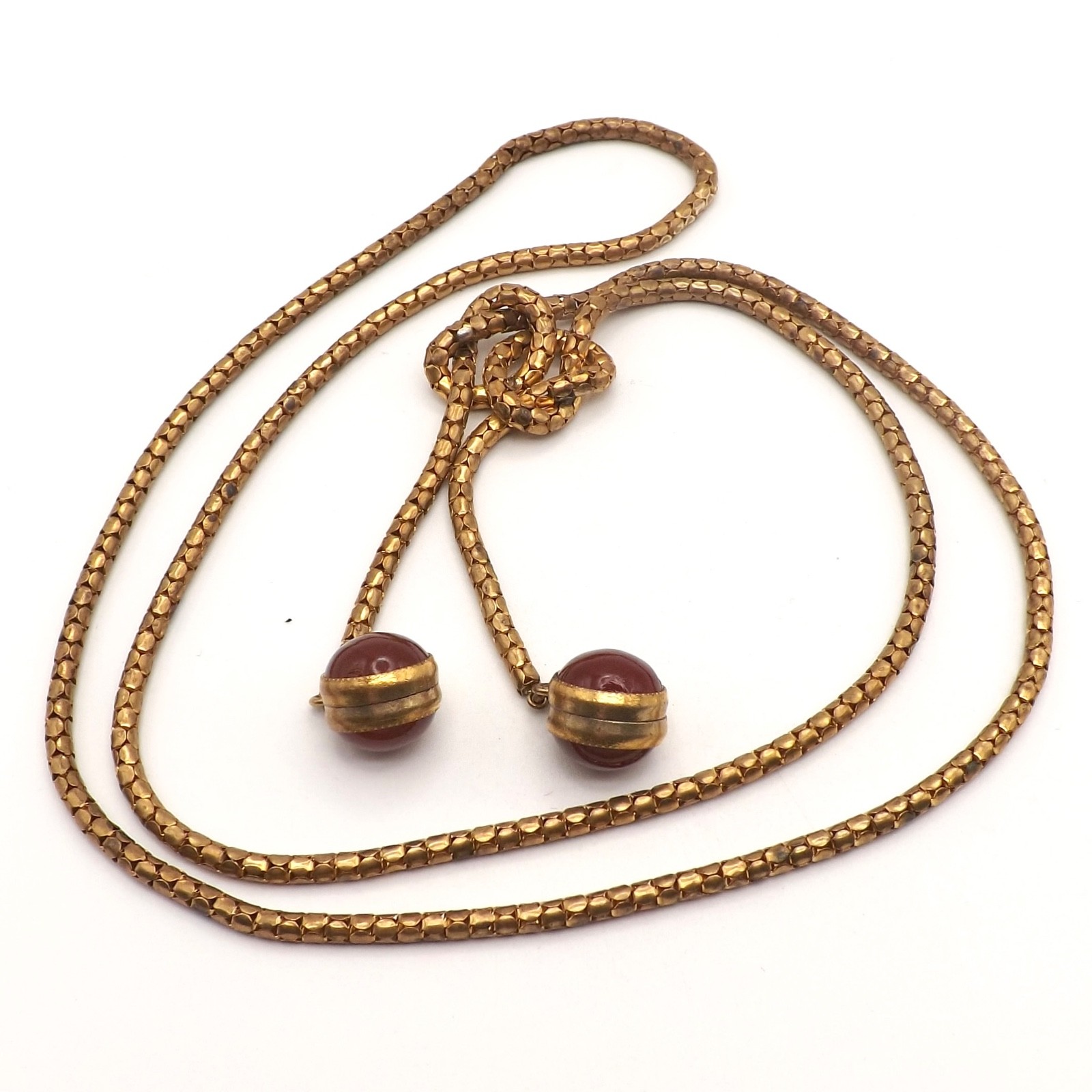 Victorian 10k Gold Filled Confetti Link Knotted Carnelian Lariat Necklace 30in
