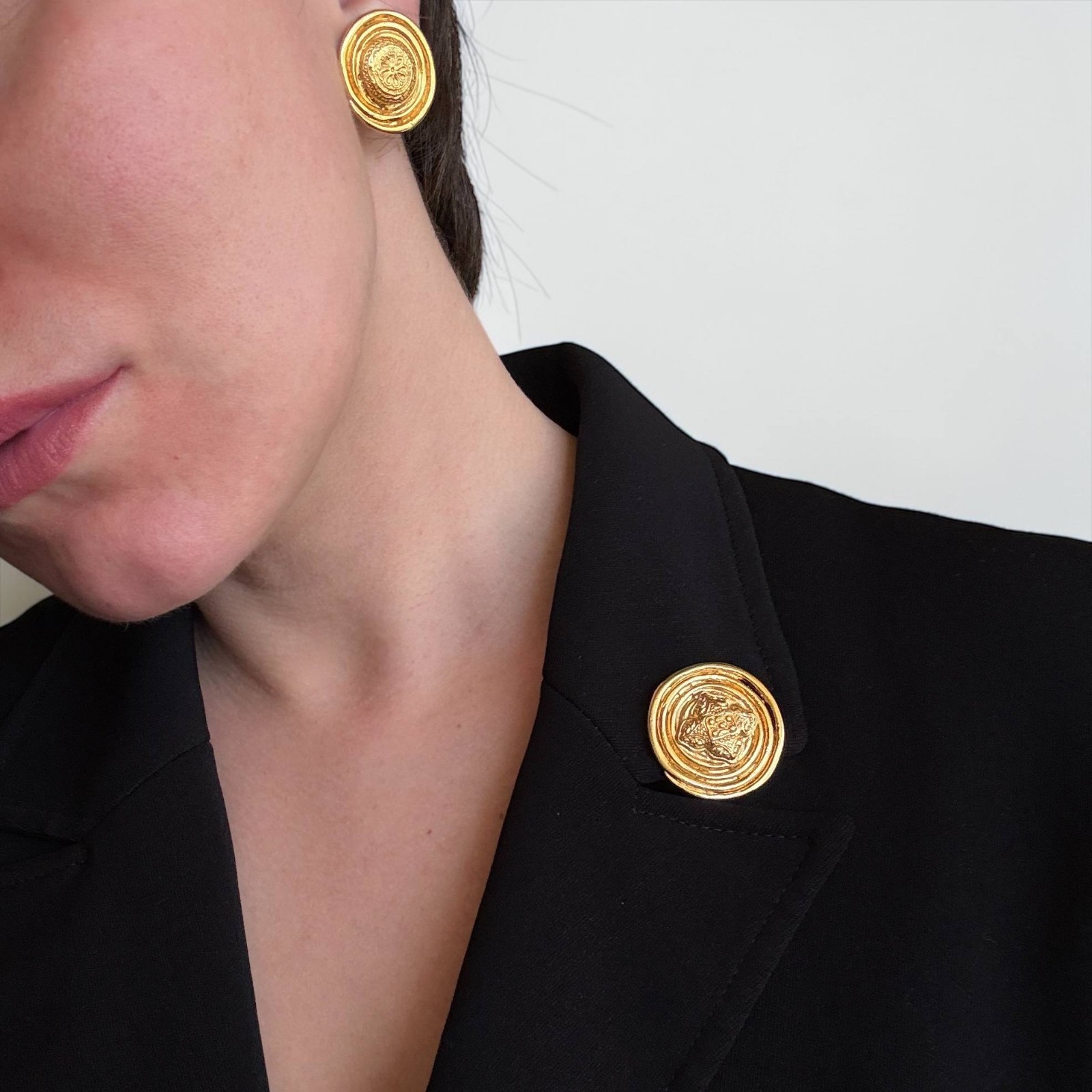 Vintage Yves Saint Laurent Gold Tone Brooch Pin France 1980s