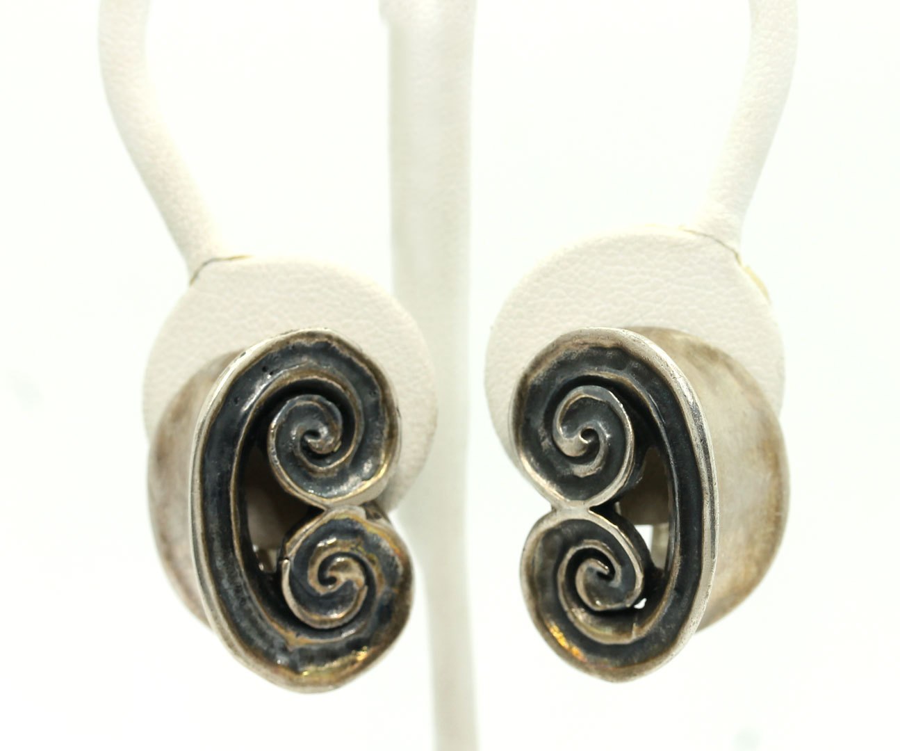 Vintage Sterling Silver Fancy Spiral Oval Clip On Earrings Mex 925