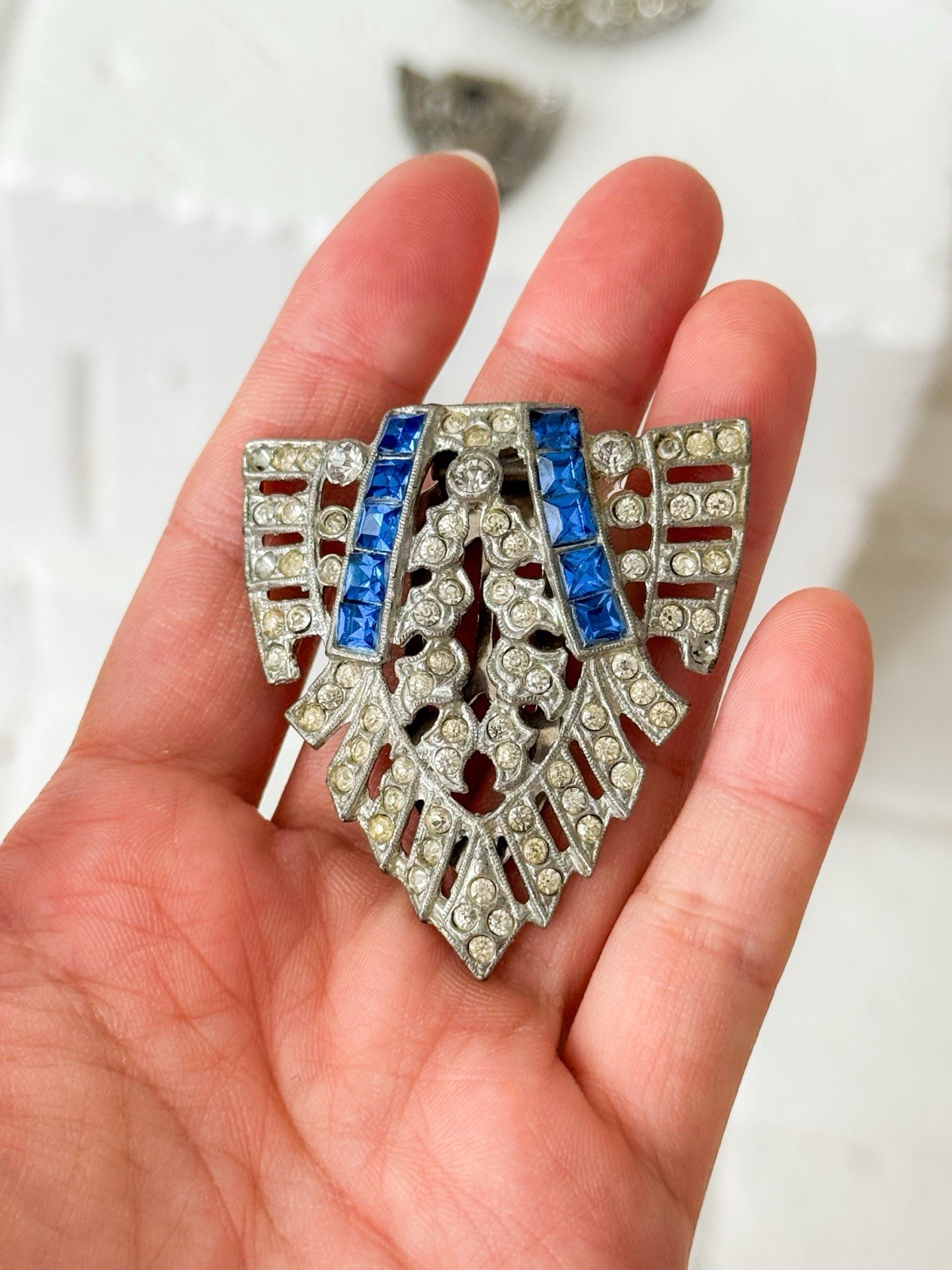 Lot 3 Antique At Deco Rhinestone Dress Clip & Brooch 1930s Estate Jewelry
