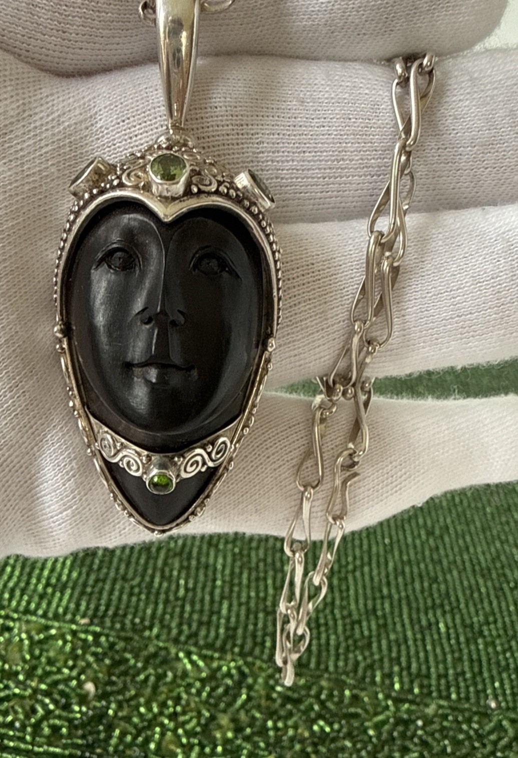 Sign Sajen 925 Gems Black Goddess Large Pendant Hand Made 22.5”Chain Necklace