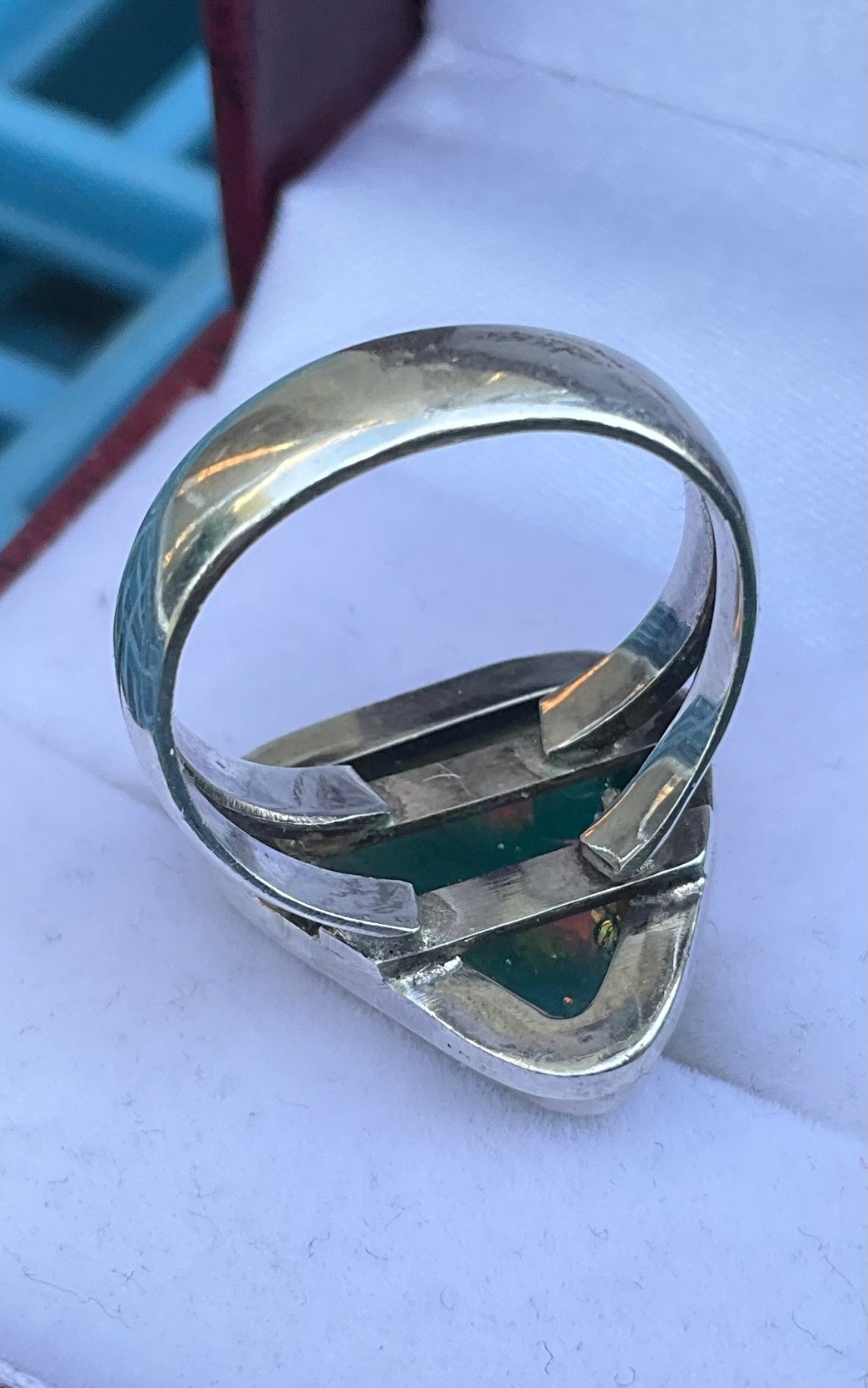 Vintage STERLING RING Aqua Sea Glass Shard Caribbean Blue Signed FNA Size 7.25