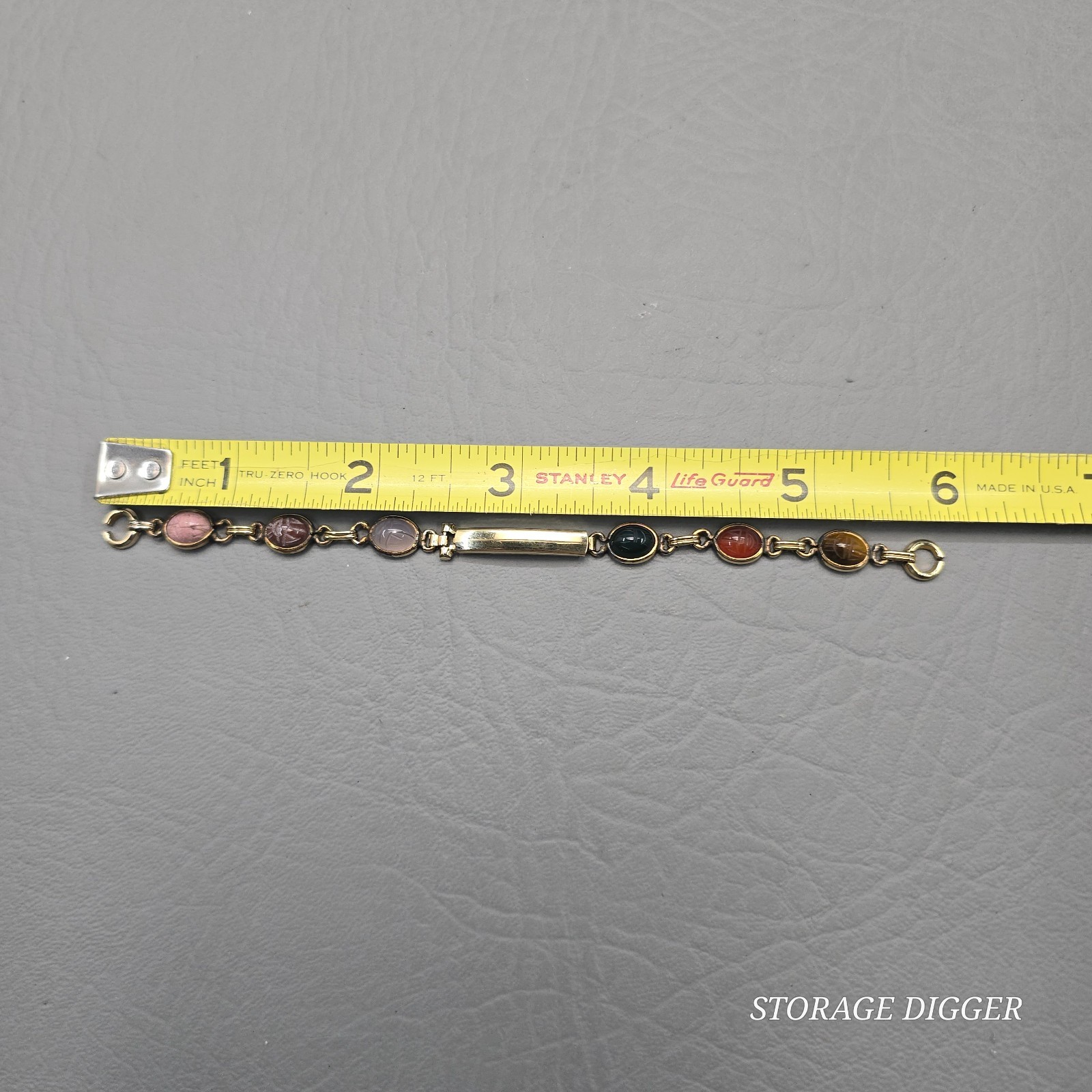 VTG Kestenmade 10K Y Gold F Multi-Stone Scarab Intaglio Watch Bracelet Womens
