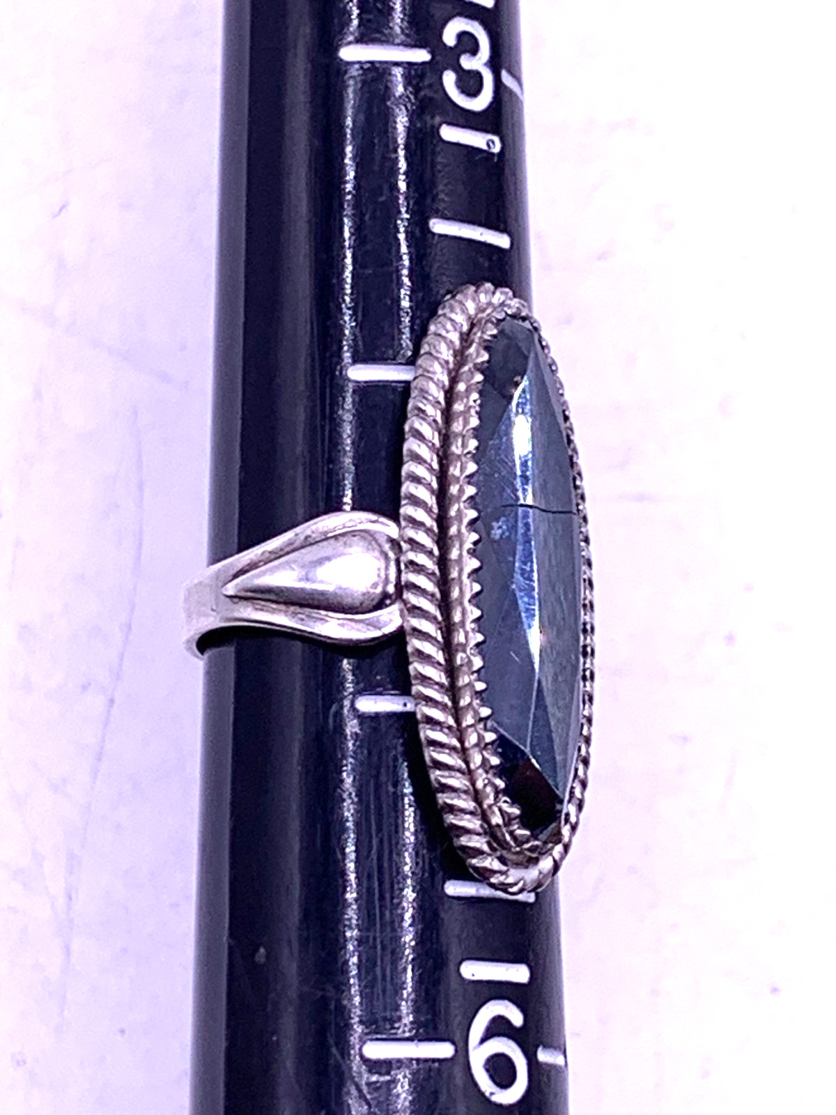 Vintage Sterling Silver Hematite elongated ring size 5.5