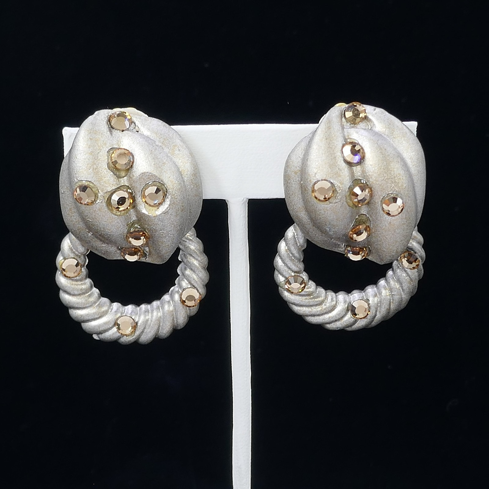 VINTAGE 1980’S MOD JEFF LIEB TOPAZ CRYSTAL DANGLE CLIP-ON EARRINGS DOOR KNOCKER