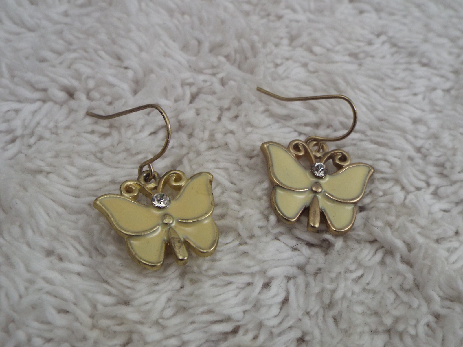 Yellow Butterfly Goldtone Pierced Earrings (B63)