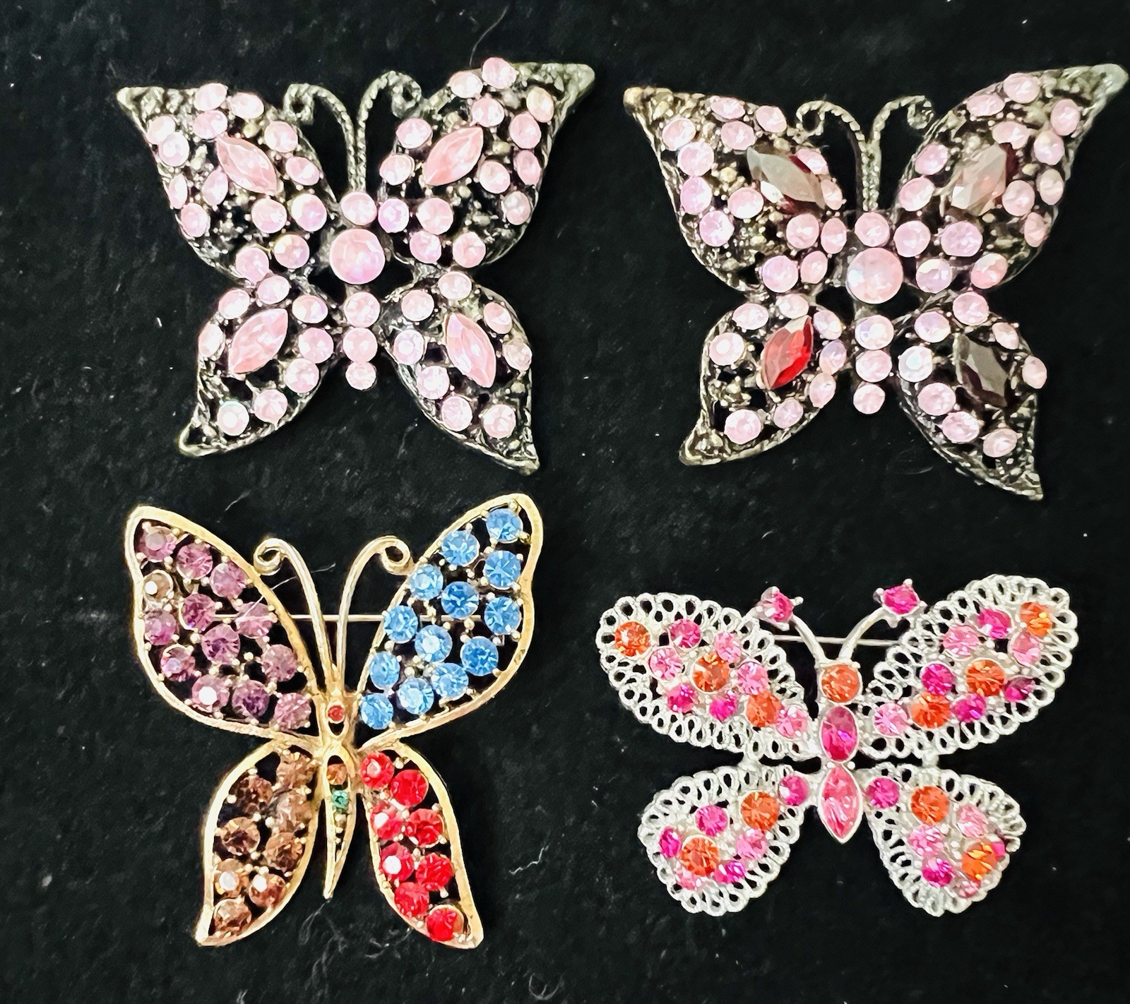 Lot 65 Vtg BUTTERFLY BROOCH Rhinestone Enamel 925 800 Silver GF Monet Trifari
