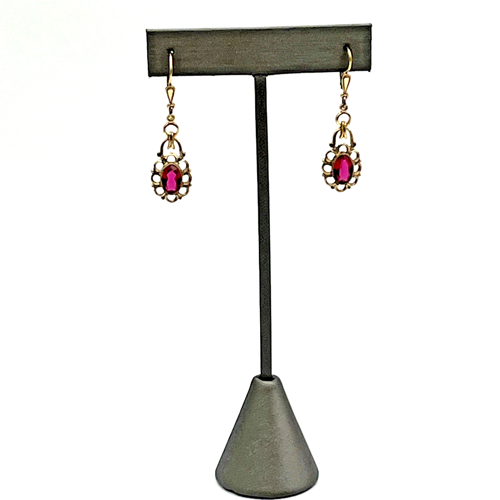Vintage Art Deco Rolled Gold Red Ruby Simulated Pierced Earrings