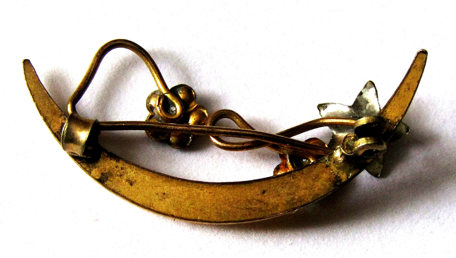 Victorian CRESCENT MOON STAR & Forget Me Not Pin Gold & Turquoise