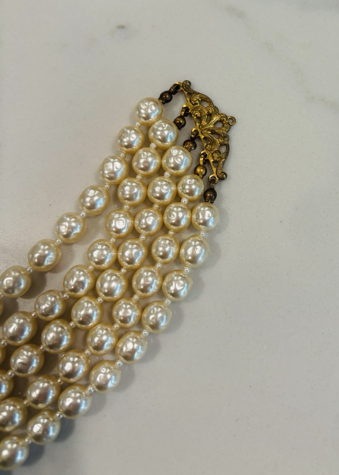 VTG SIGNED Miriam Haskell BAROQUE PEARL NECKLACE VINTAGE CHOKER 5 STRAND