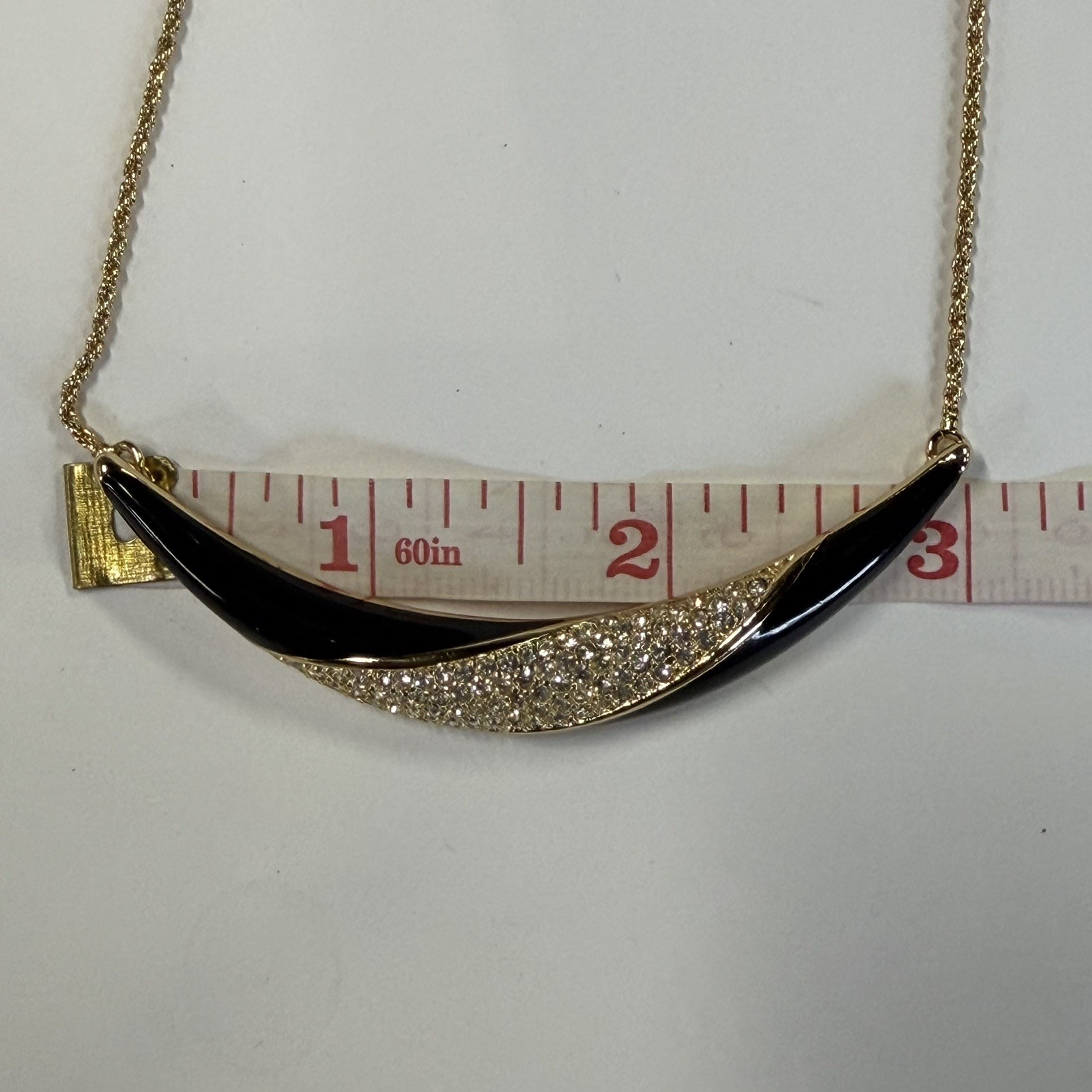 Christian Dior Vintage Necklace Pave Rhinestone Enamel Crescent Gold Plate 16”