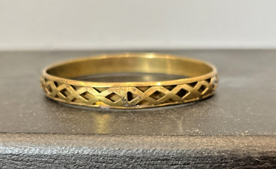 3 Brass/ Bronze Metal Bangle Bracelets w/ Pierced Patterns Designs Antique Look