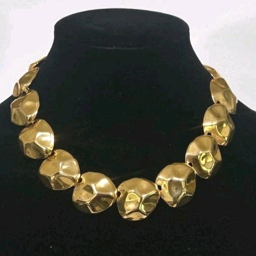 Vintag Honeycomb Link Gold-tone 18 1/4″ Runway Chunky Statement Necklace