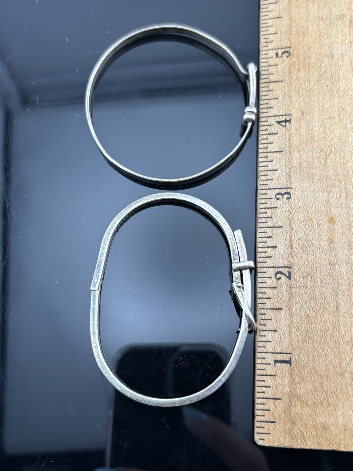 Estate Sterling Silver Bangle Lot x 2 Adjustable & Hook Closure – 6.5″ 6.75″ 21g
