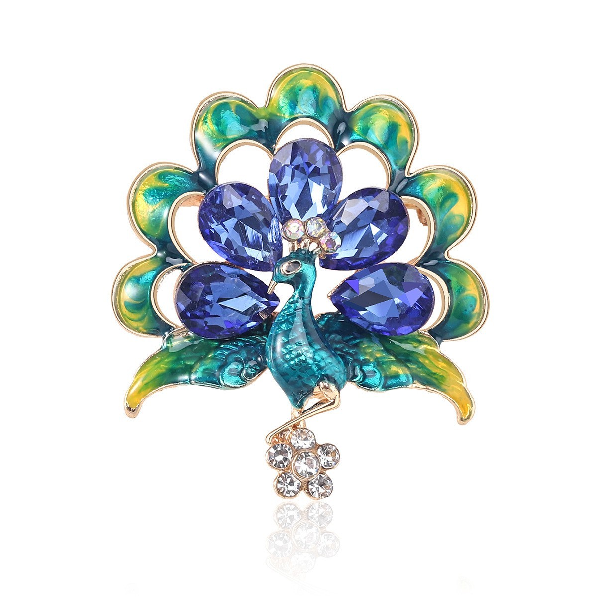 Vintage Style Peacock Bird Rhinestone Crystal Cyan Bird Brooch Pin Pendant Gift