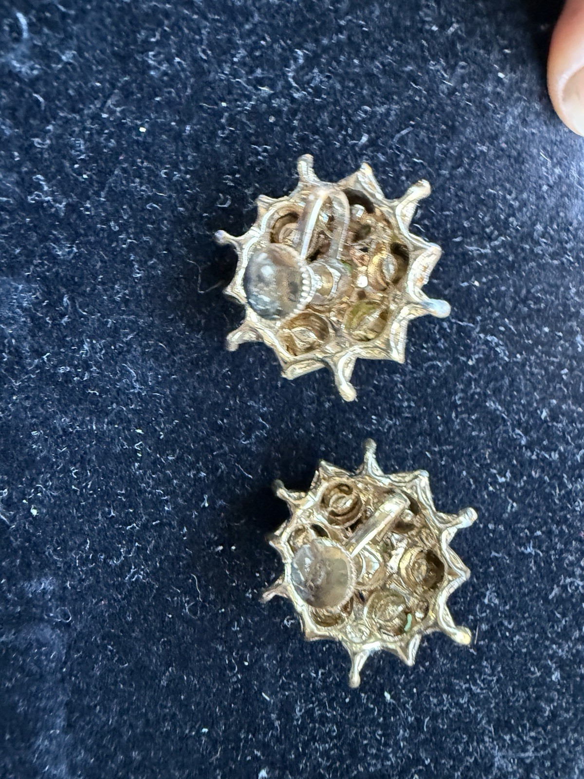 Vintage Signed Coro Green Faux Jade Turquoise Starburst Screw Back Earrings