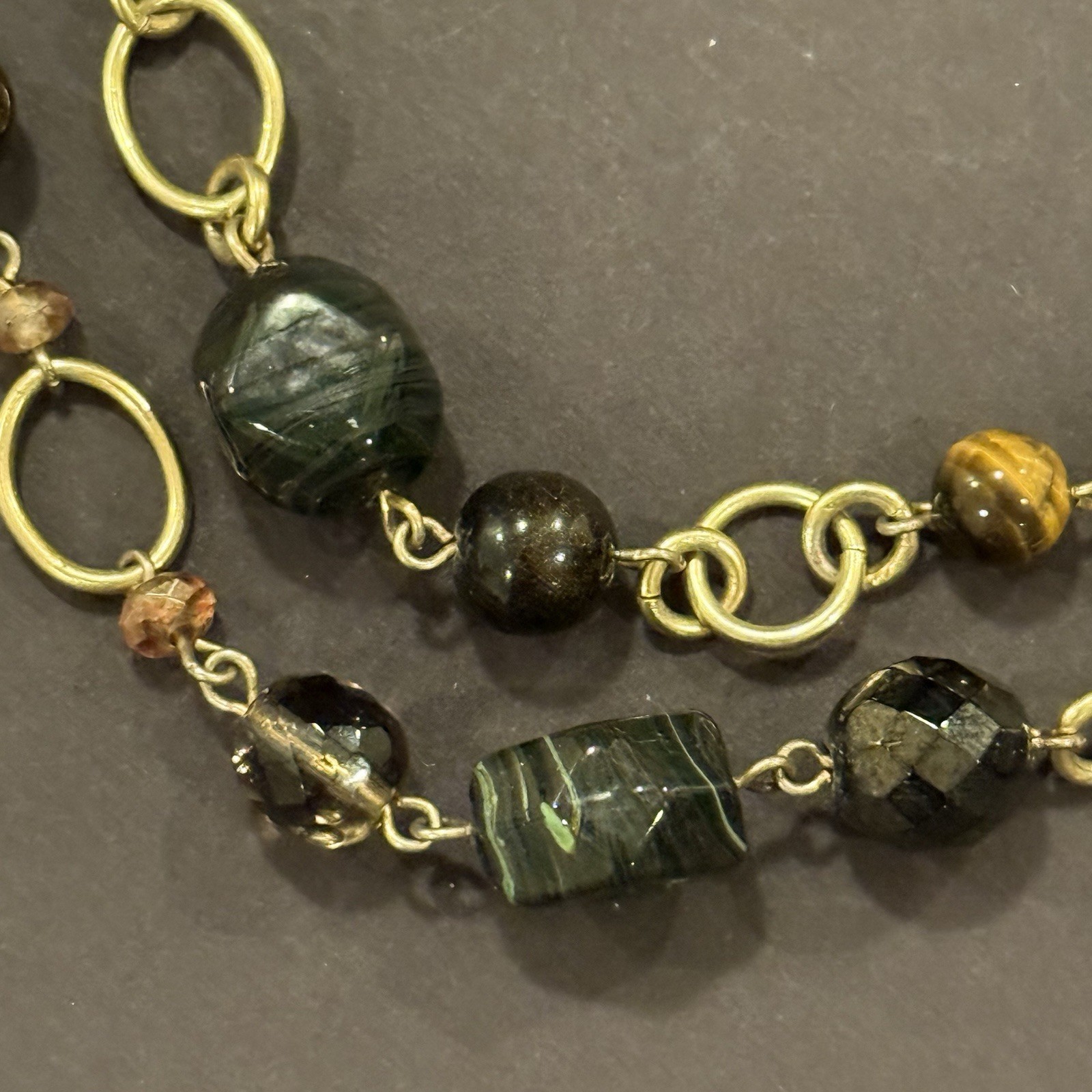 36″ Gold Tone Large Oval Chain Necklace Glass & Faceted Metal Beads