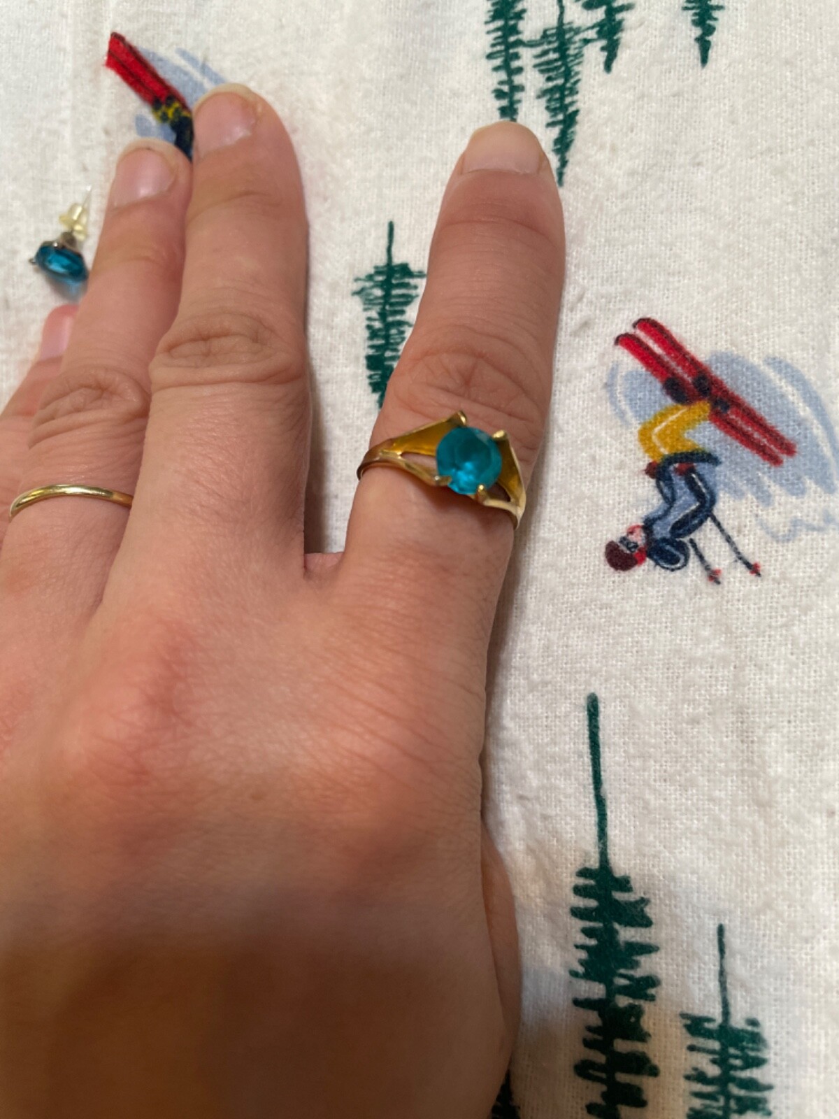 10k gold filled antique ring with light blue stone and earings