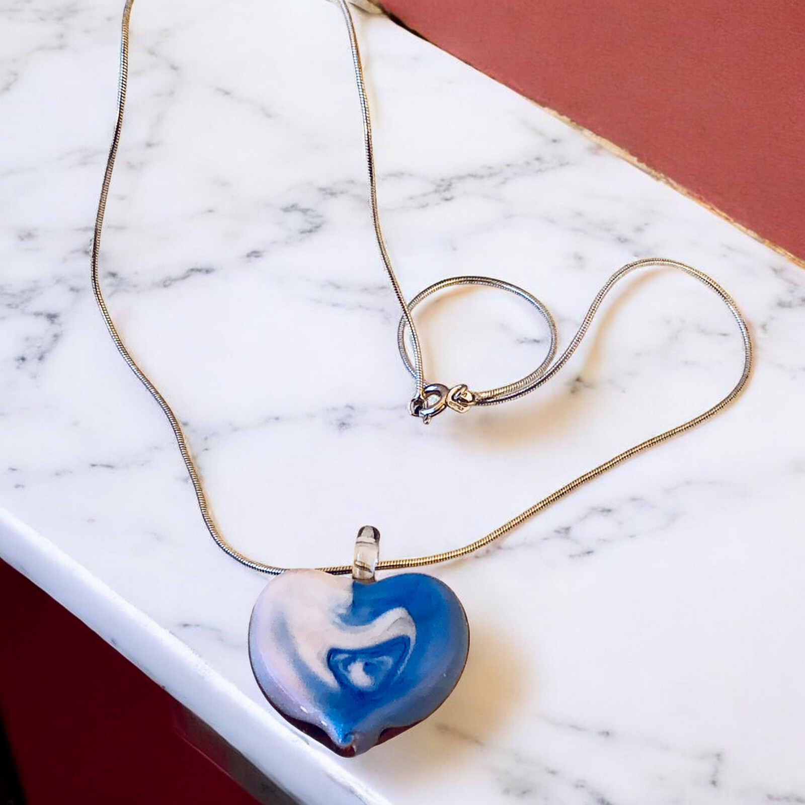 FAS Designer Italy Necklace Sterling Silver & Puffy Heart Pendant DOUBLE SIDED