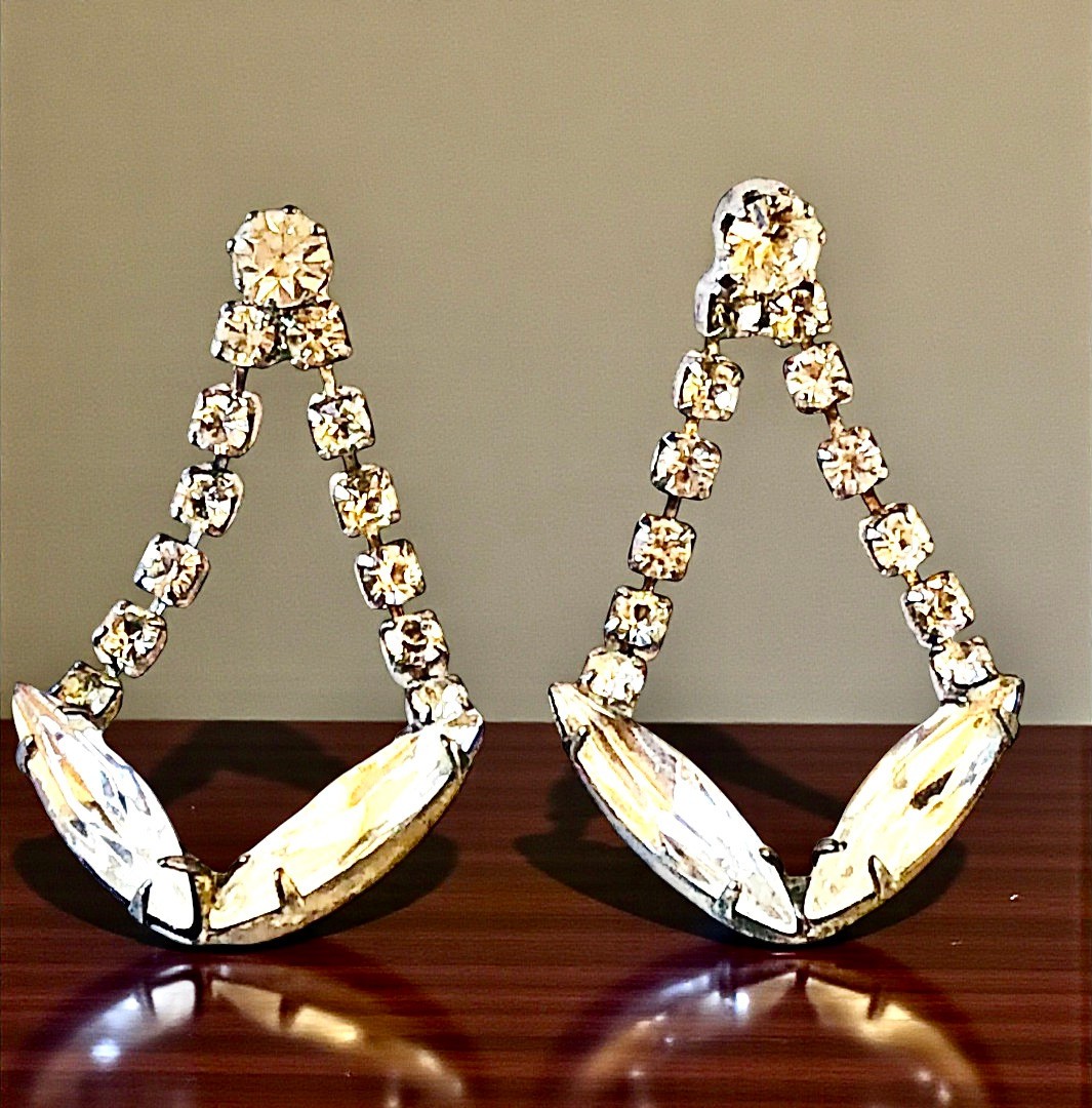 Vintage Rhinestone Earrings Prong Set Dangling Pierced Studs