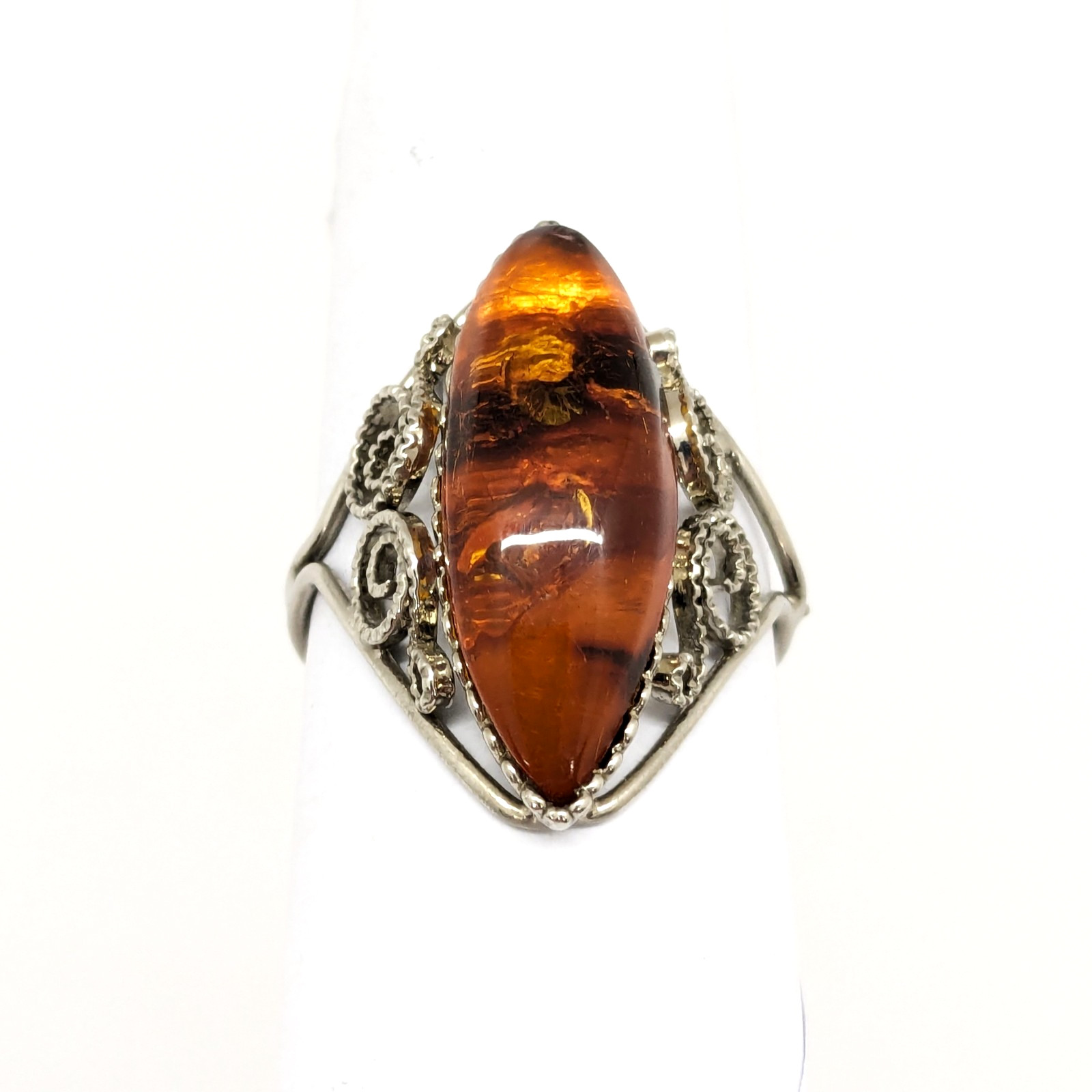 Vintage Elegant Soviet RING with Bright Natural Amber -size: 9.5US (19.5mm) #121
