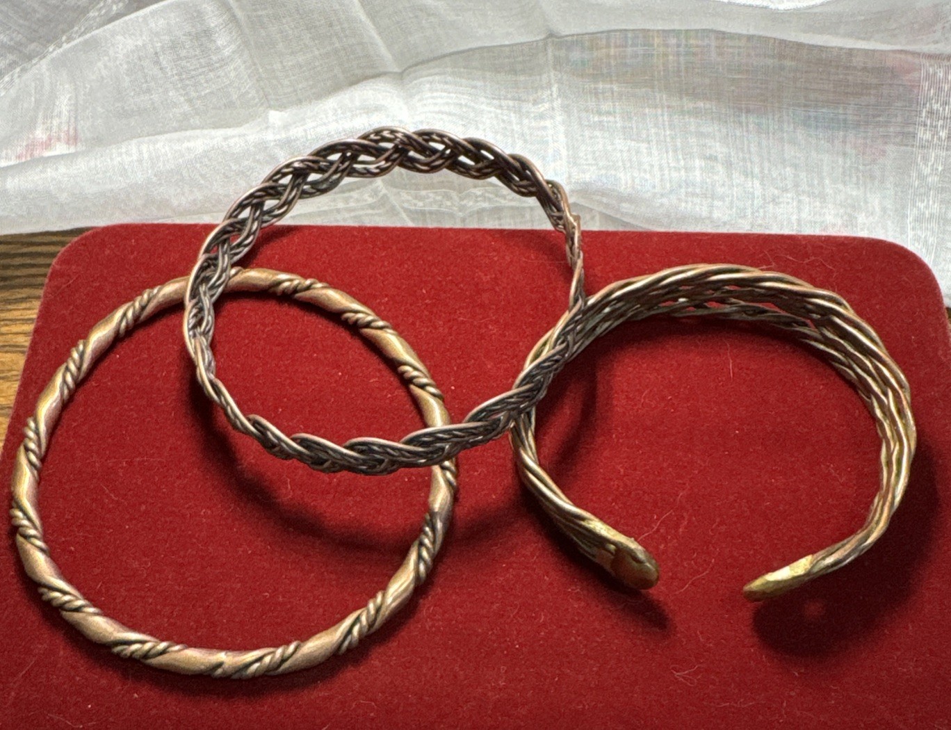 Vintage Copper Cuff Bracelet Set 3 Stackable Braided Woven Bangle