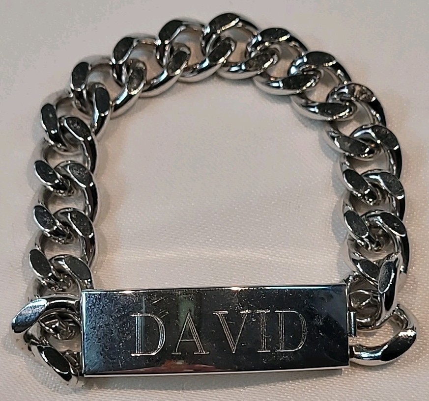 Vintage “Ste TA Speidel U S” ID Dog Tag Bracelet Stainless Steel Chain DAVID
