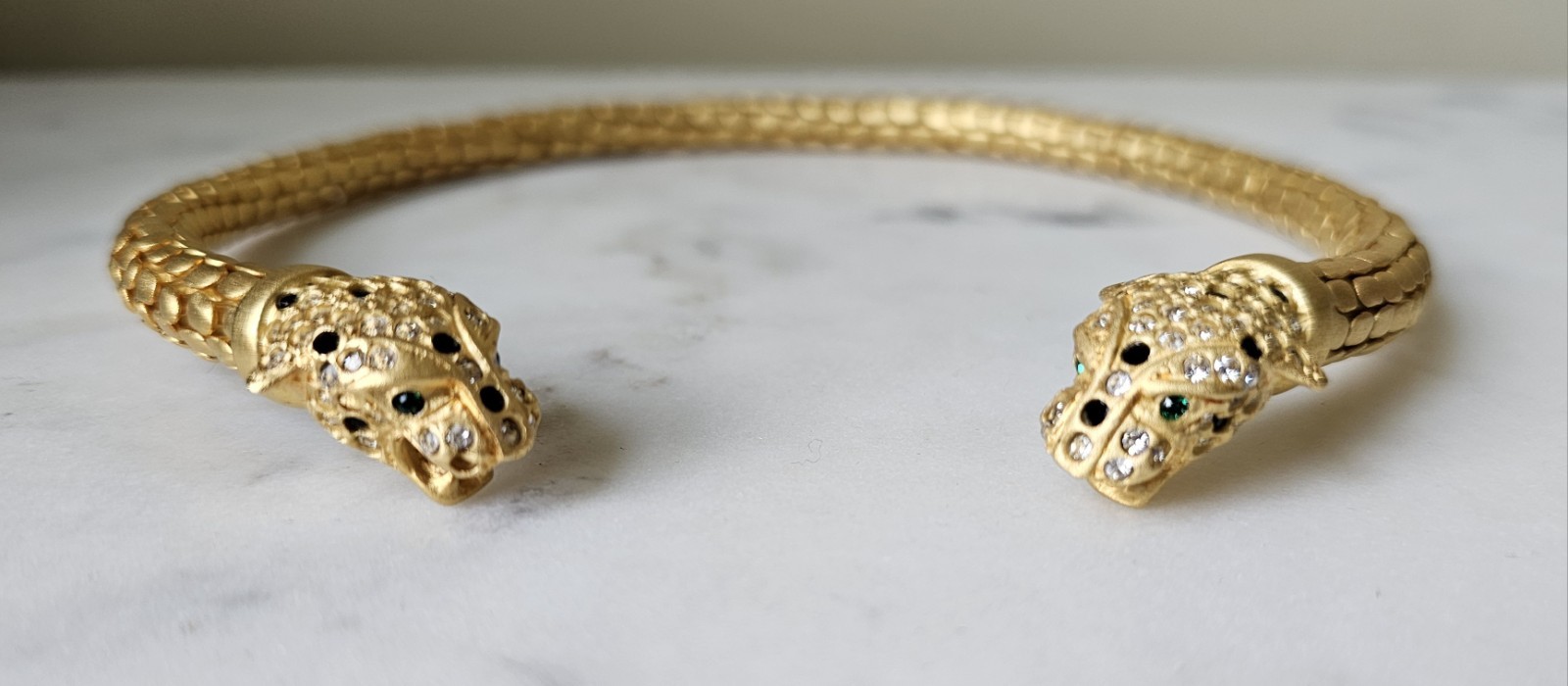 Vintage Panther Leopard Gold Tone Collar Necklace 1980s 1990s