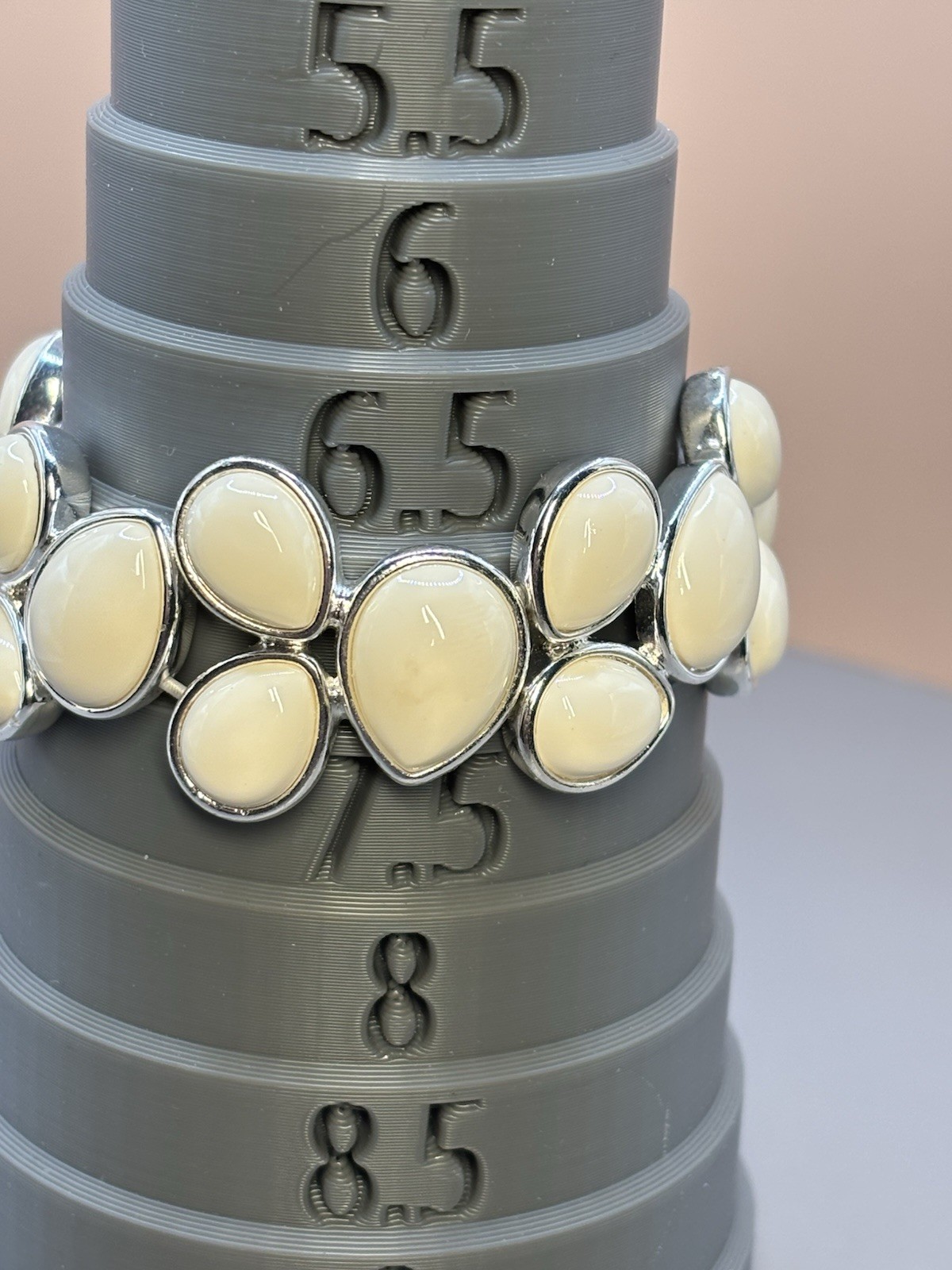 Vintage Napier Link Necklace Bracelet Cream Silver Tone