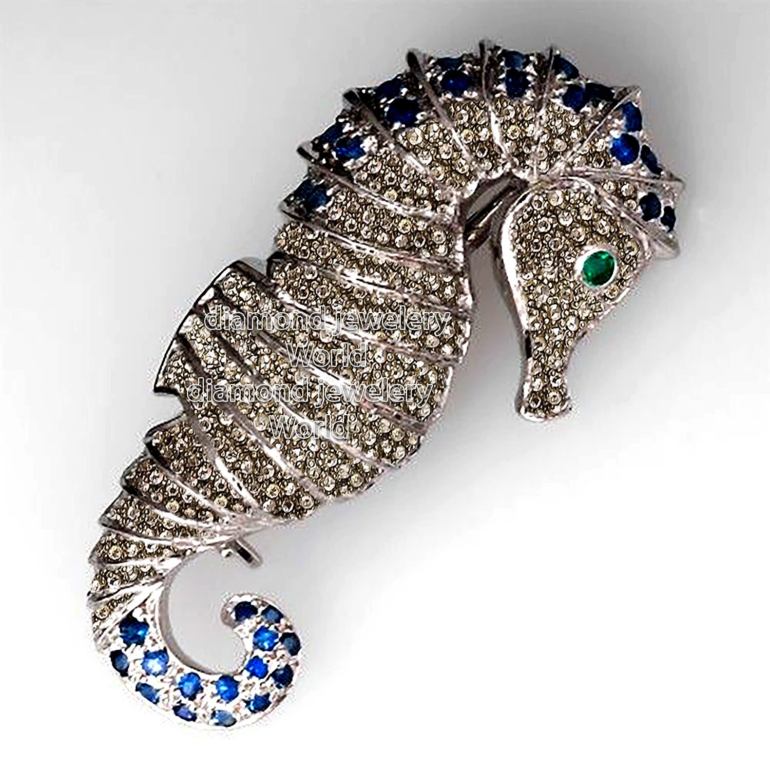 Stunning 3.75ct Rose Cut Diamond Gemstone Silver Vintage Seahorse Brooch Jewelry