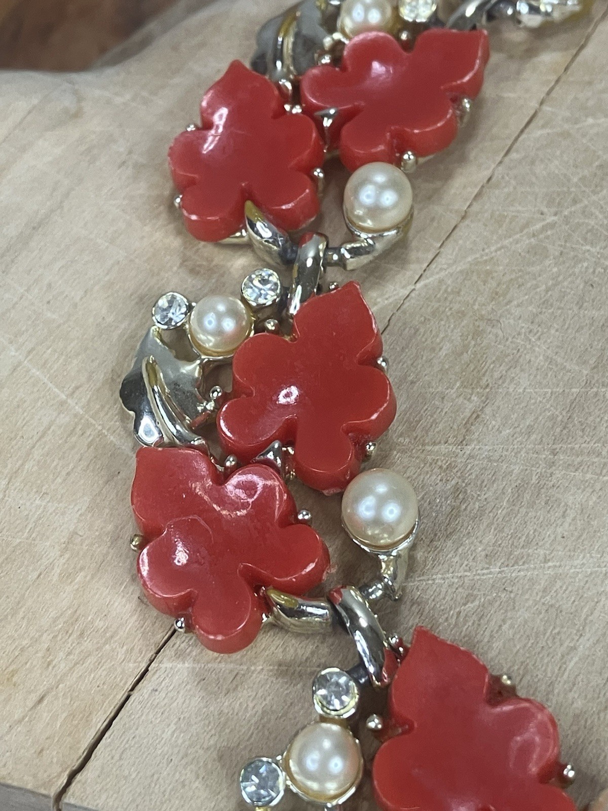Vintage Red Posey Flower Statement Necklace