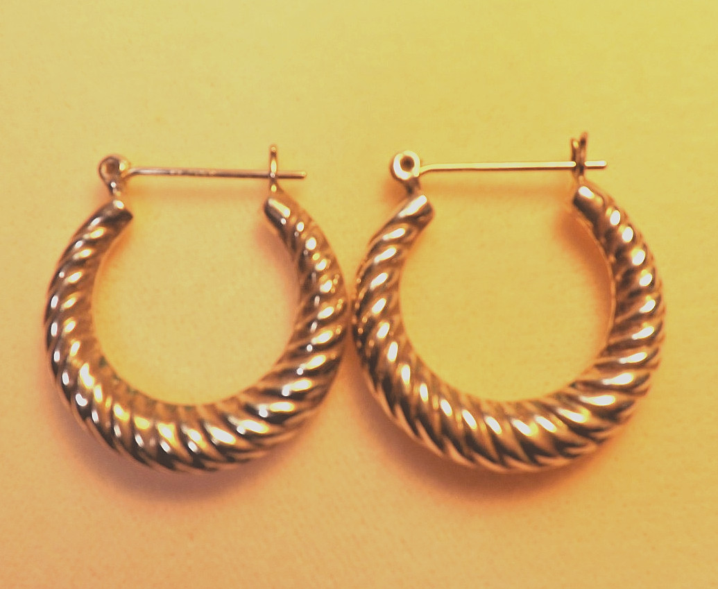 2 PAIR! Vintage Chunky Large Textured Sterling Hoop earrings