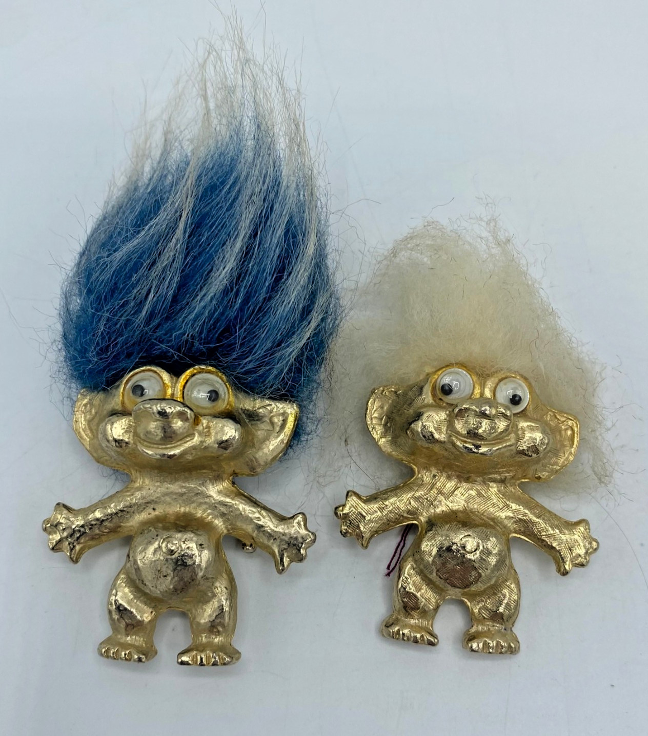 Vintage PAN ©1963 Troll Doll Brooch Pin Lot 2 Googly Eyes Blue & White Hair