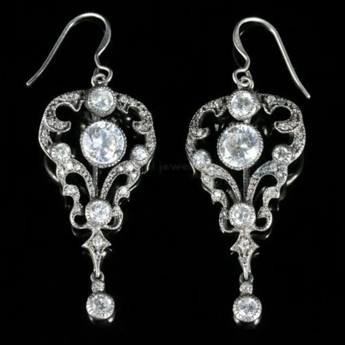 Lab Created Diamond Old European Cut Edwardian Wedding 925 Silver Gift Earrings