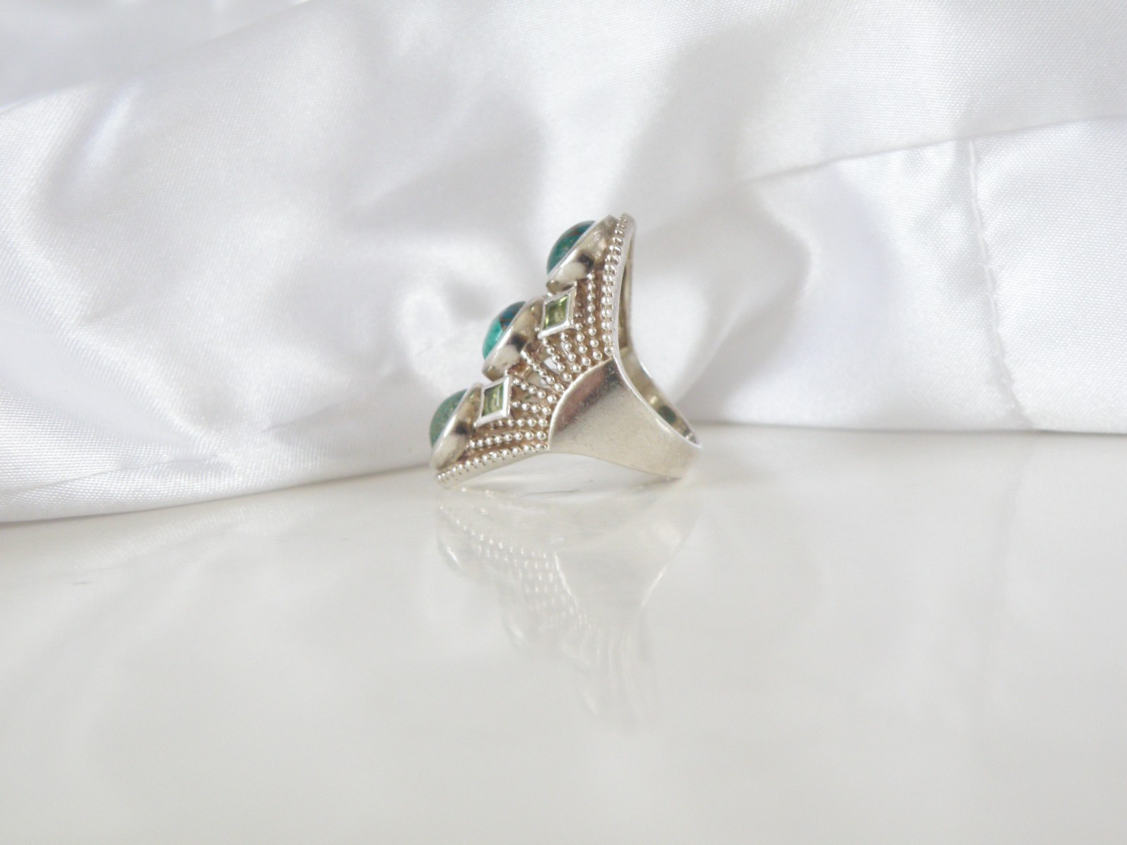 Sterling Silver 925 Large Chrysocola and Peridot Multi Stone Statement Ring 7