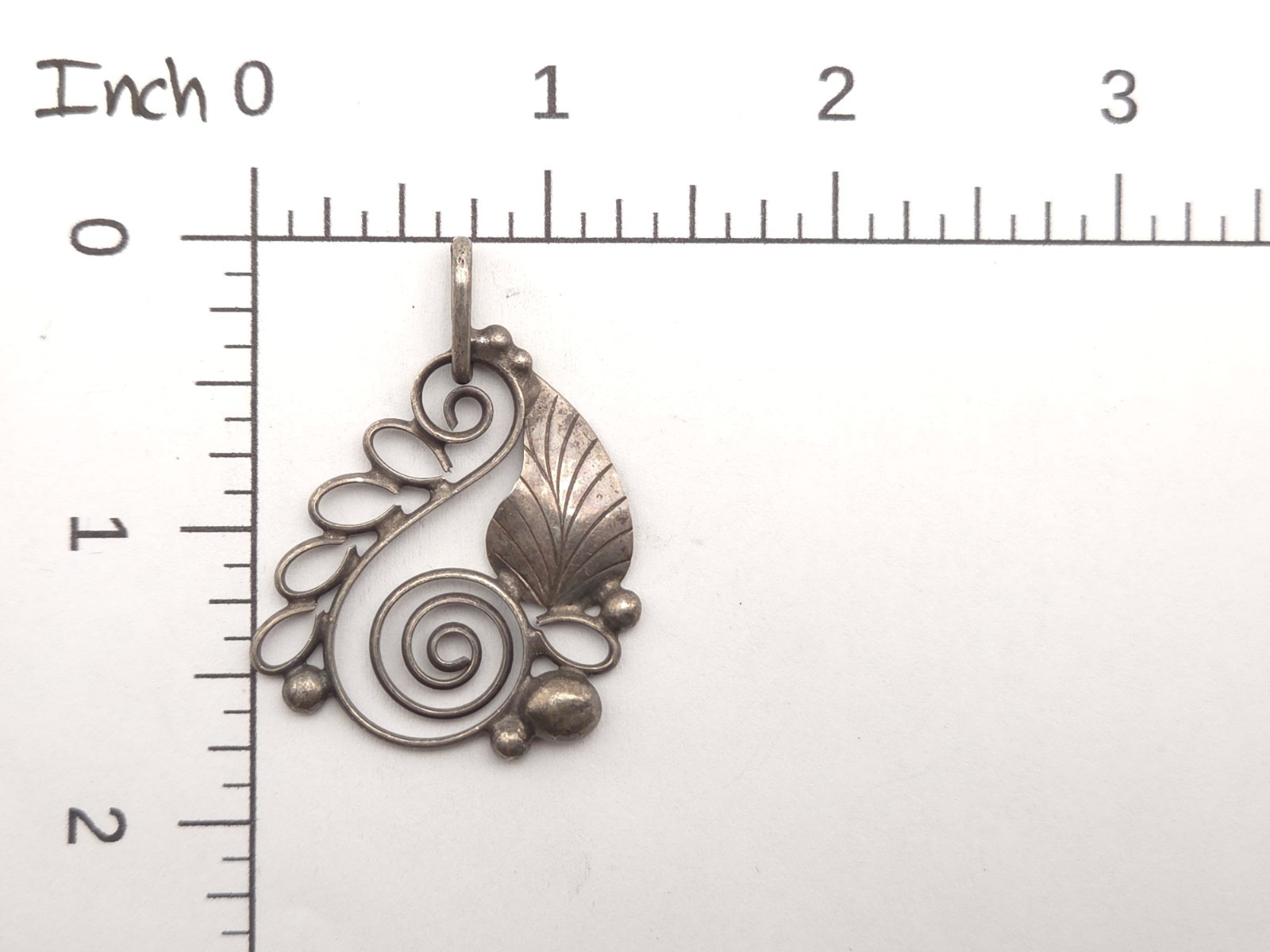Vintage Sterling Silver Modernist Abstract Swirl Leaf Motif Pendant for Necklace