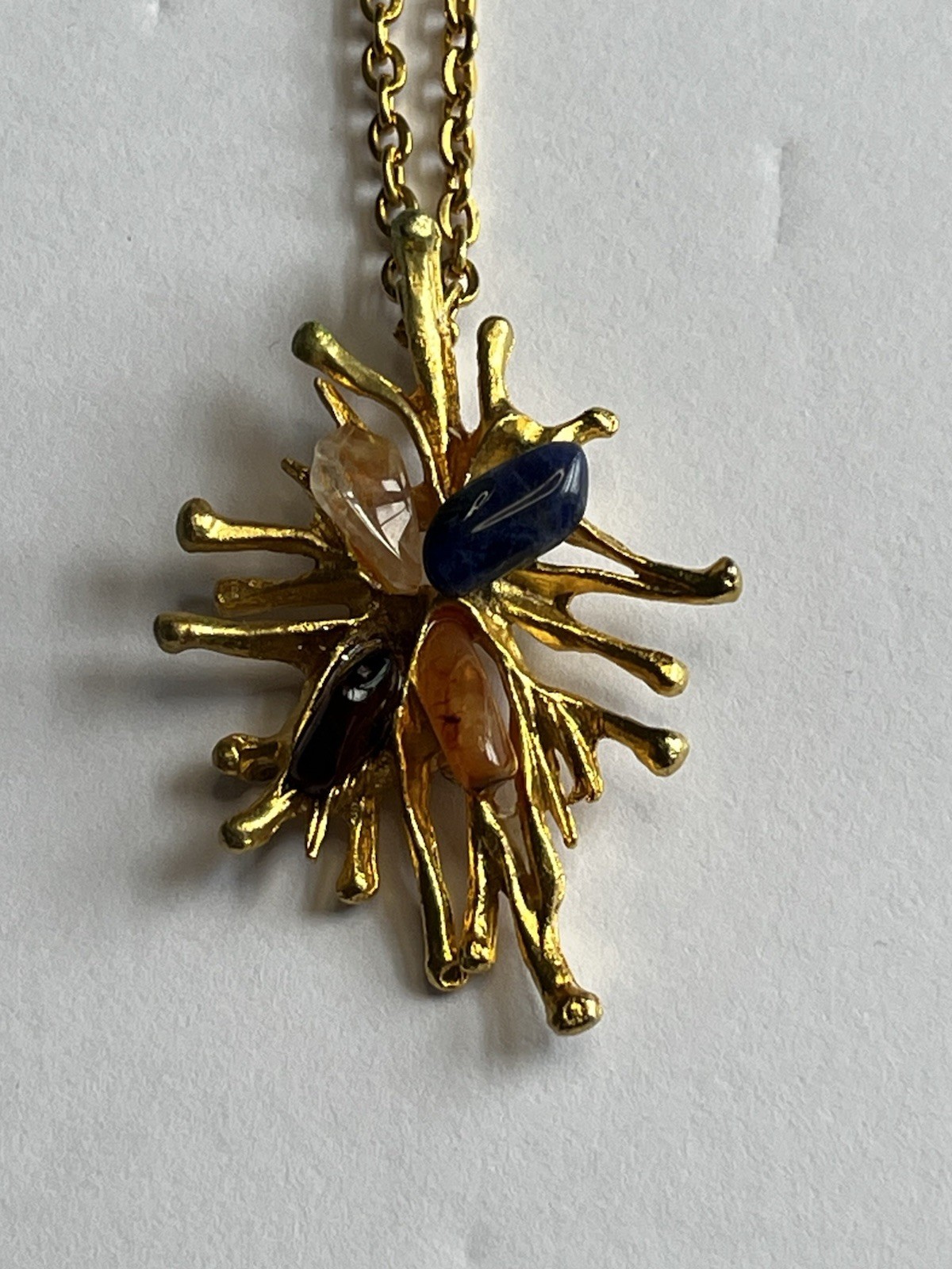 Vintage 1960s Gold Tone Brutalist Modernist Style Sunburst Necklace 28”