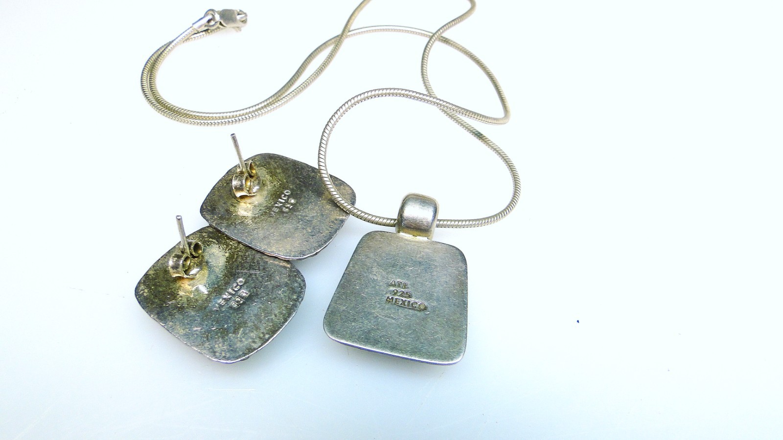 Mexican Sterling Red Stone Silver Necklace & Pierced Earrings 925 Lot