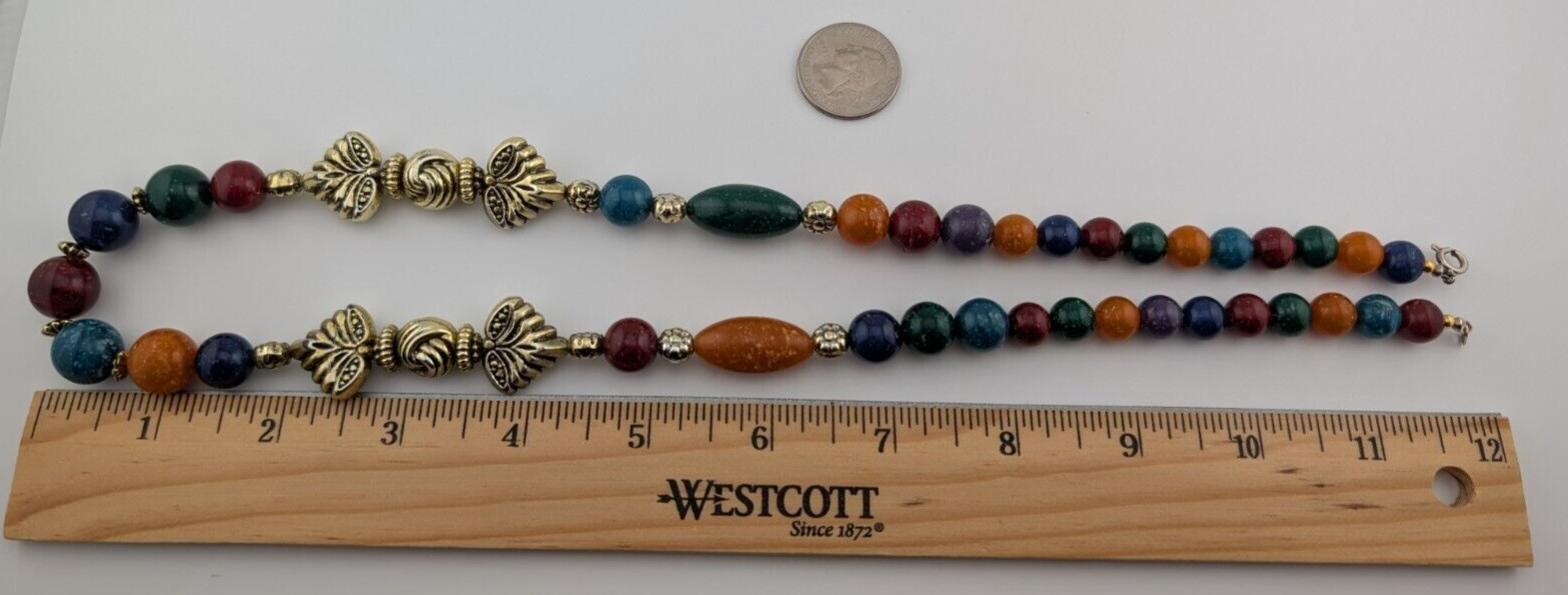 Vintage Light Gold Tone Colorful Speckled Resin Plastic Beaded Necklace 25 in