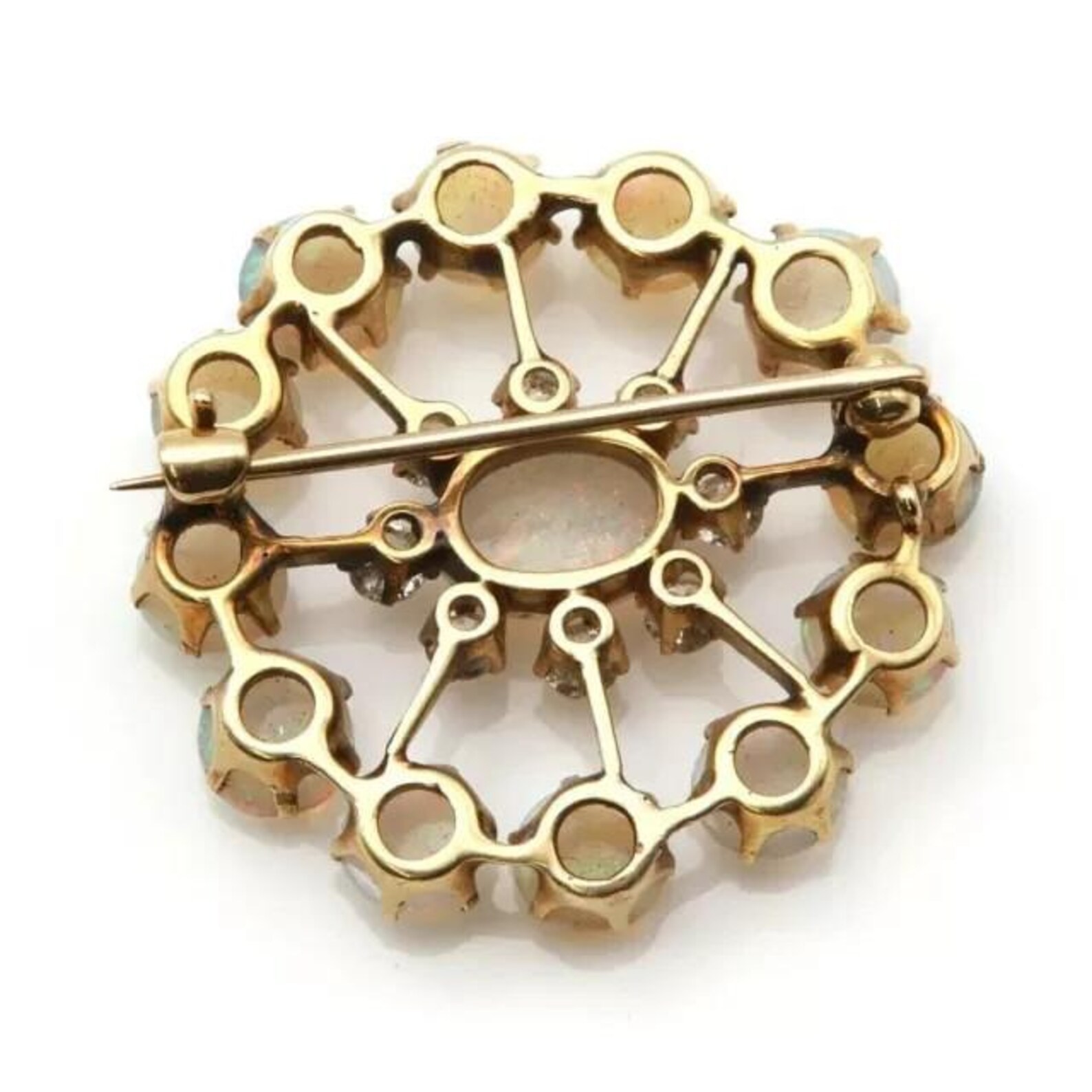 3 Ct Oval Cut Lab Created Fire Opal Circle Attractive Brooch Pin 14K Gold Plated