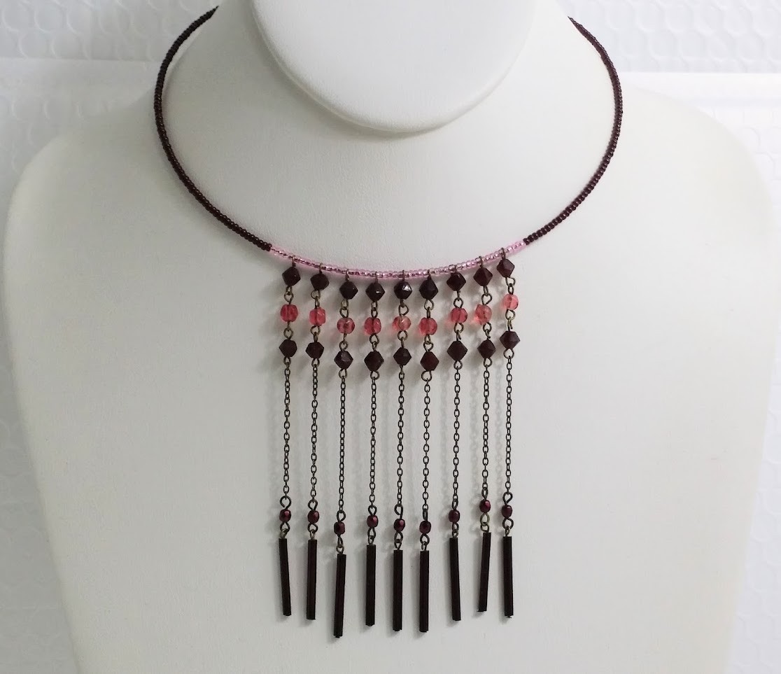 Vintage Coil Wire Beaded Fringe Choker Necklace